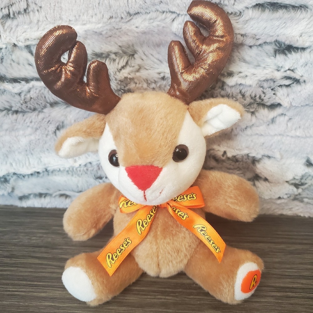 Candy Reese's 8" Reindeer Plush Stuffed Animal Reese's Pieces Ribbon Bow Galerie